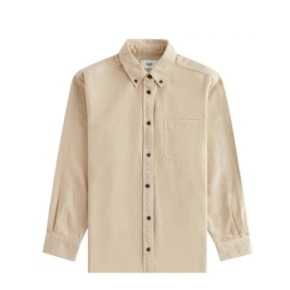 Kith Ora II Denim Button‎ Down Shirt Womens Long Sleeve Top Pocket Tan Beige